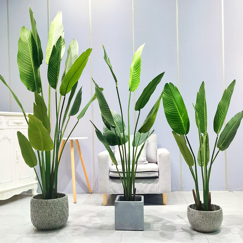 Plantas artificiales casinaturales palmera en maceta árbol de plátano hojas de interior planta verde faxu decoración de bonsai de planta